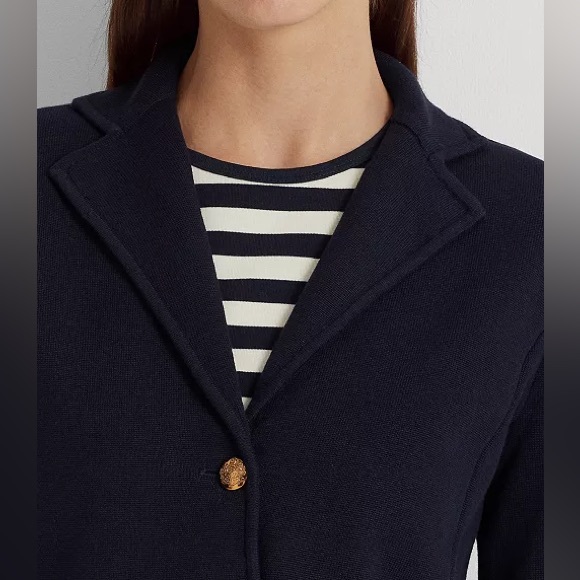 LAUREN RALPH LAUREN Blazer Cotton Jacket Knit Navy Cardigan medium - Picture 4 of 7